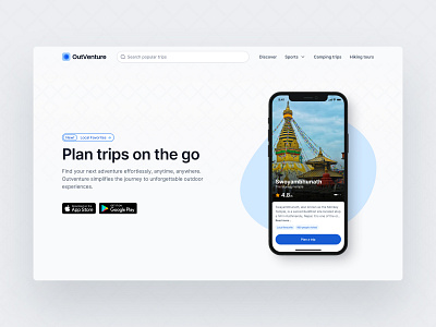 Outventure landing page camping hero section hiking kishor kumar khadka landing page mobile app nepali designer outdoor adventure app travel ui ui design ux design website