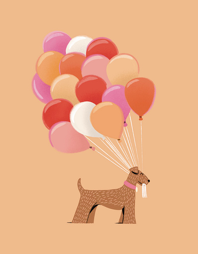 Colorful Birthday Balloons With Dog Illustration animation art balloons birthday dog drawing graphic design illustration print