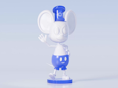 Mickey Mouse 3D - Steamboat Willie 3d clay figurine glass hat mickey minimalistic motion graphics mouse pants reflections shoes steamboat turntable white willie