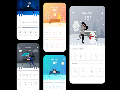 Weather App animation app app design app designer design digital art graphic design illustration rain snow sun ui ux vector weather