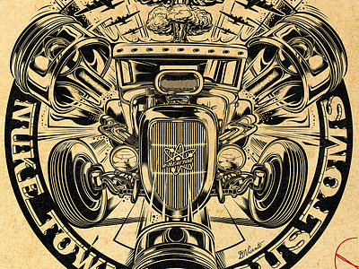 NUKE TOWN CUSTOMS atomic bomb branding custom d.vicente david vicente design digital art dvicente art.com hot rod hot rodding illustration inking kustom kulture logo nuke town piston war