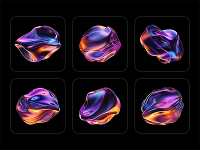 Colorful abstract fluid shapes 3d assets bold collection colorful design fluid graphic holographic iridescent liquid melted melty objects rendering set shapes template