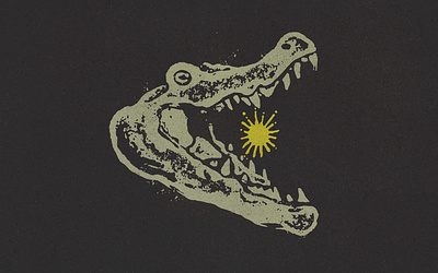 Swamp Mythology aligator cosmic crocodile distress handdrawn illustration logo mystic printmaking space sun swamp textured