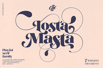 Losta Masta - Playful Serif Family 60s 70s 80s beauty beauty font bold curly font curve elegant groovy ligature ligatures logo logo font modern retro serif family swirl vintage