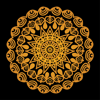 Golden color vector mandala on black background card