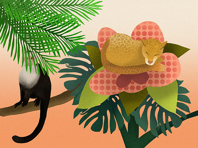 cat and monkey tropical digital art drawing graphic design illustration procreate