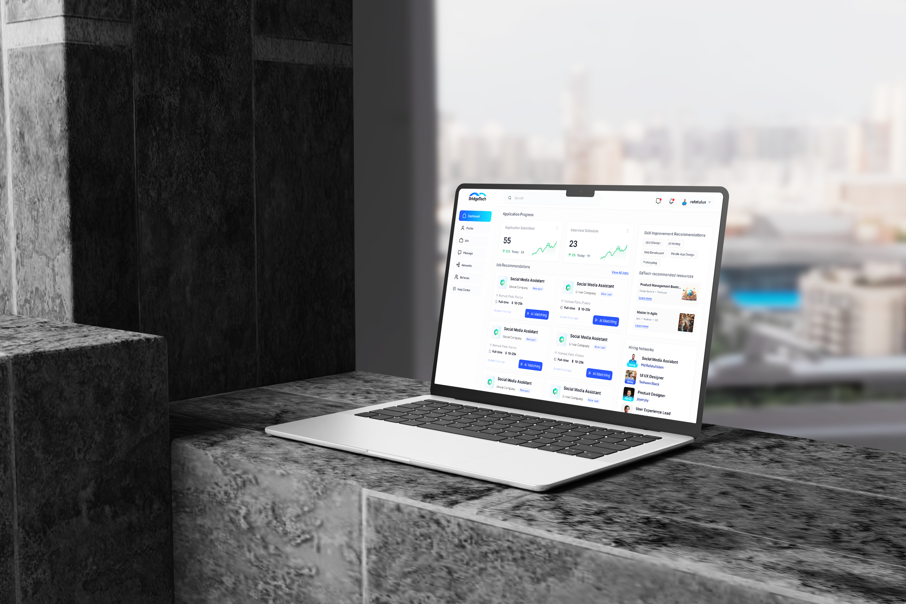 AI Powered Job marketplace Dashboard UI UX design ai job matching analytics dashboard app design appp design branding career management editech dashboard graphic design job board job dashboard job recommendation job search prototype rafatulislam.com rafatulux ui ux design user journey map web app web prototype wireframe
