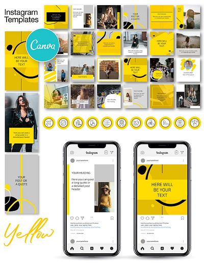 Yellow Instagram Templates Set bright blog bright icons bright instagram bright template highlight highlight icons highlight instagram stories story highlights template blog template instagram templates for canva templates for instagram yellow yellow instagram template yellow instagram templates set yellow template instagram