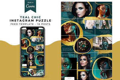 Teal Chic Canva Instagram Puzzle black and gold canva template gold highlight icons instagram instagram canva instagram feed instagram icon instagram post instagram stories instagram story puzzle feed social media social media canva teal chic canva instagram puzzle template template canva