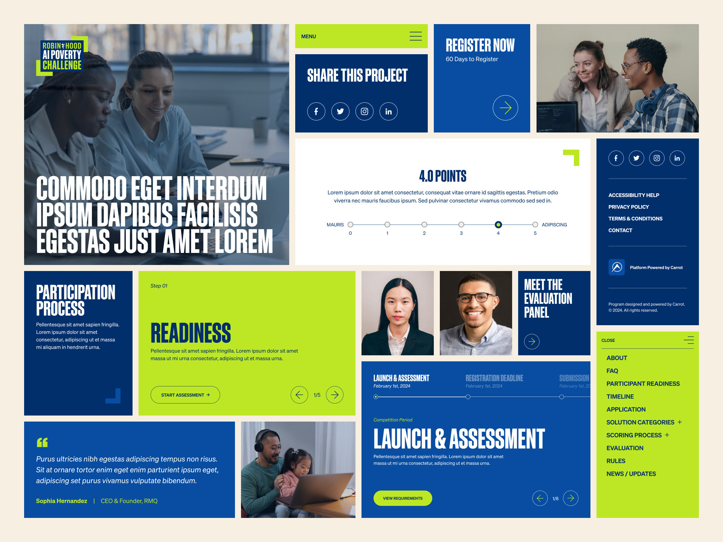 AI Poverty Challenge — Website Design ai challenge grid layout modular modularity neon poverty tech ui user experience design web design