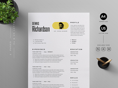 Resume/CV cover letter cv template design illustration professional resume ui us letter vector word