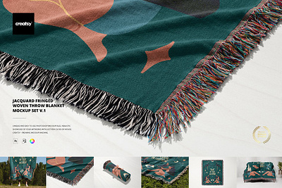 Fringed Woven Throw Blanket Mockup 1 creator custom customizable design designed generator pattern patterns personalized printed smart object surface template templates