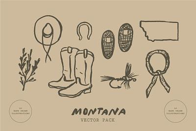 Montana Western Vector Pack cowboy design hand drawn illustration montana vector western
