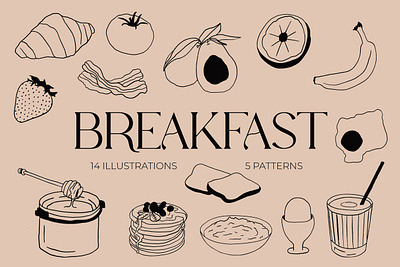 Breakfast Illustrations and Patterns Line Art branding breakfast cozy cute design elements food futuristic geometric graphic design home illustration kitchen minimalistic modern objects packaging pattern poster ui