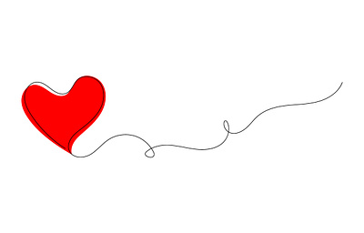 One continuous line drawing of heart abstract border cartoon continuous curl doodle drawing heart illustration line linear love nubes red retro simple vector