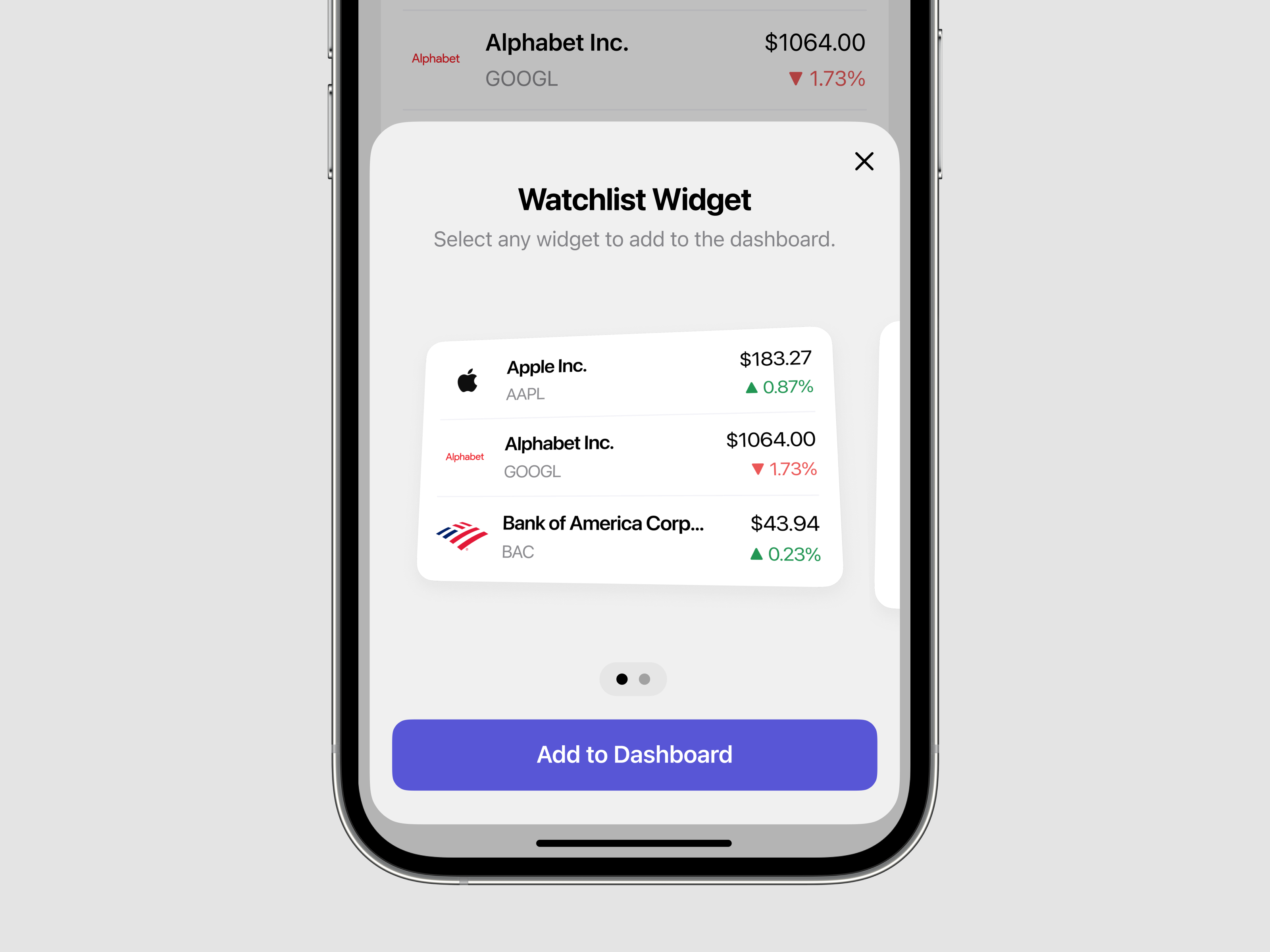 Watchlist Dashboard Widget - Concept app dashboard dashboard widget finance finance app ui fintech app fintech app ui ios mobile sarjil ui ux widget widget selection