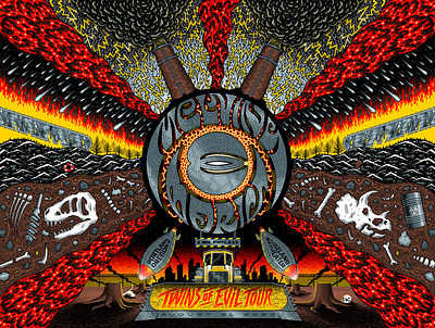 Melvins & Boris - Twins of Evil Tour apocalypse concert evil fire illustration lava lettering poster rock screenprint smoke