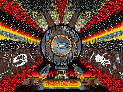Melvins & Boris - Twins of Evil Tour apocalypse concert evil fire illustration lava lettering poster rock screenprint smoke