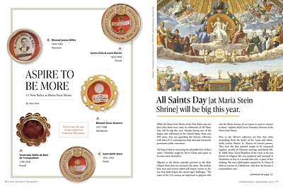 Relics Magazine Spread catholic christian design editorial graphic design layout magazine modern print relic renaissance saints spread