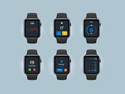 Dark Theme Apple Watch UI Designs alarm apple apple watch applewatch appwatch calculator companion app dark theme digital watch heartrate smartwatch ui ui design user interface watch watch app watch design watchface watchui weather