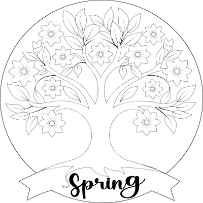 Spring Tree with flower Coloring Page branding graphic design logo