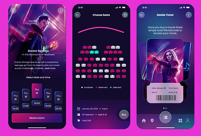 Cinema ticket booking cinema design inspiration mobile app design mockup ui user interface