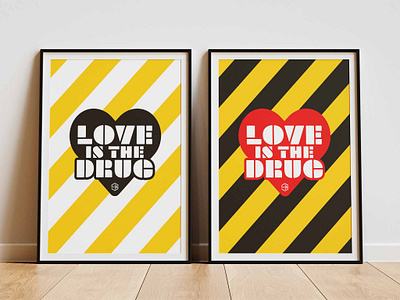 Love is the drug poster 90s design acid house wall art black heart bryan ferry graphic design graphic wall art house music print love is the drug lyrics print minimal poster design music print red heart roxy music type design poster typography yellow and black design