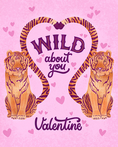 School Tiger Valentine animals design digital art graphic design greeting card hand drawn handlettering heart illustration lettering procreate tiger type typography valentine