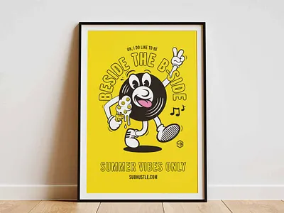 Summer Vibes House Music Poster acid house poster beside the seaside character illustration dance music poster design disco print graphic design house music poster illustration music music graphic art print rave wall art record lovers poster summer vibes poster typography vinyl lovers wall art yellow and back illustration