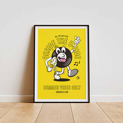 Summer Vibes House Music Poster acid house poster beside the seaside character illustration dance music poster design disco print graphic design house music poster illustration music music graphic art print rave wall art record lovers poster summer vibes poster typography vinyl lovers wall art yellow and back illustration