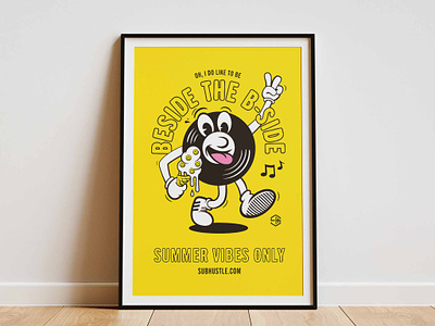 Summer Vibes House Music Poster acid house poster beside the seaside character illustration dance music poster design disco print graphic design house music poster illustration music music graphic art print rave wall art record lovers poster summer vibes poster typography vinyl lovers wall art yellow and back illustration