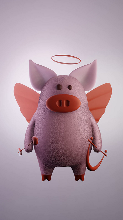 Valentines Pig 3d amor character love modeling pig red valentines