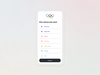 Daily UI #8 - Categories app categories mobile olympics tickets ui