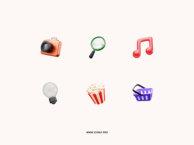 Iconly 3D, Lite! 3d 3d icon 3dicon basket camera icon icon design icon pack icon set iconography icons iconset lamp light music pack icon popcorn search set icon