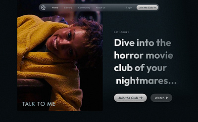 Horror Movie Club Website design glassmorphism modern ui