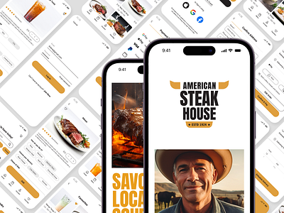 American Steak House Mobile app app branding coursera design google certification google uiux graphic design illustration interaction design logo persona typography ui user experience user journey ux vector