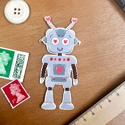 Valentines robot illustration cricut illustration photoshop procreate product design robot sticker