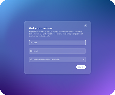 Meditation Reminder Sign Up blue branding dailyui form glass gradient input minimalist modern purple signup translucent ui