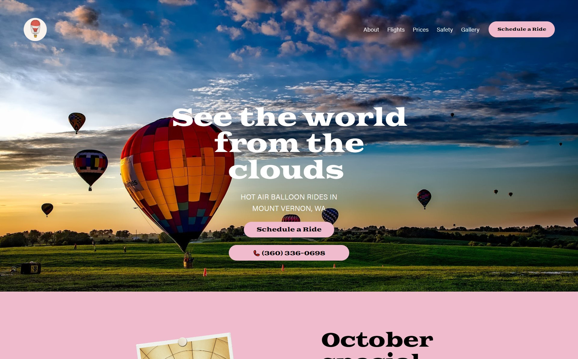 Hot Air Balloon Company copywriting squarespace web design