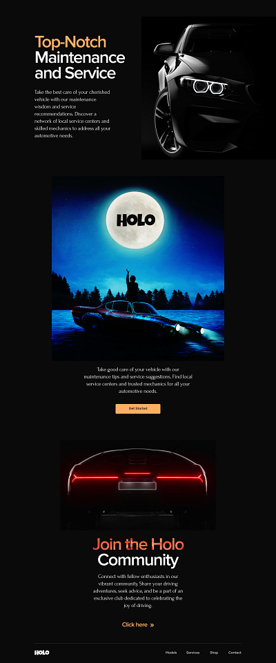 HOLO Car Website black branding car clean design dark mode design flat design fonts logo product stunning style typography ui uiux webpage website