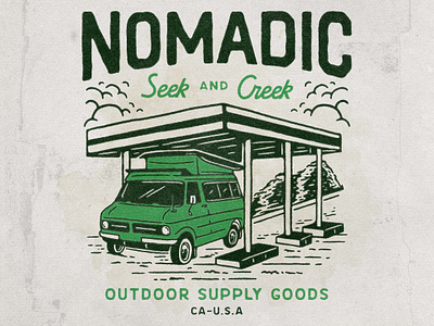 Nomadic angonmangsa badge badges branding camping design design for sale explore forest goods graphic design graphicdesign hand drawn illustration logo outdoor supply tshirt van vintage