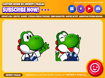 🦖Chibi Yoshi Green Dino🦖 2d artwork concept art custom design design digital art digital illustration dinosaur discord emotes facebook emotes graphic design illustration loyalty badges motion graphics open commission twitch design twitch emotes youtube emotes