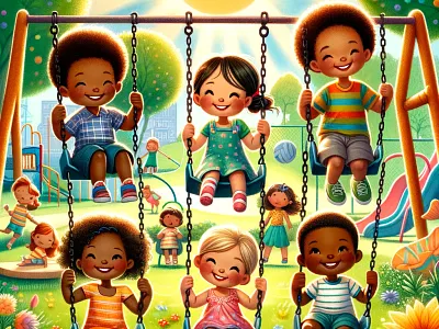 Children Playing In The Park Book Cover book cover boy children children book cover funday girls kid laughing playing story telling storytime swing