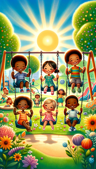 Children Playing In The Park Book Cover book cover boy children children book cover funday girls kid laughing playing story telling storytime swing