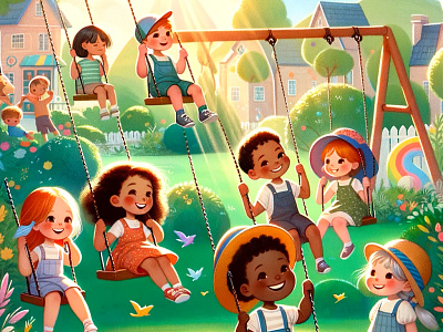 Kids Playing Swing In The Park bookcover boys children children bookcover funday girls kid bookcover kids laughing playing playtime storytime swing