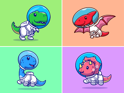 Dino Astro Space🧑🏻‍🚀🦖 animals astronaut astronaut suit cute dino dinosaur flying helmet icon illustration jurassic logo monster space triceratops tyrannosaurus tyrex