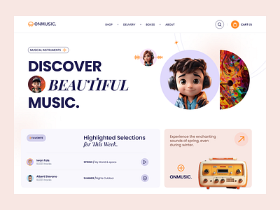 ONMUSIC - Header Exploration amazon elementor framer header hero landing music page shopify ui webflow website wordpress