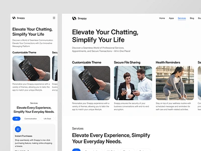 Snappy - Services Page (Responsive) chatting chatting app clean communication community design group landing page message app message landing page message responsive messaging messaging app minimalist personal message responsive services ui ux website