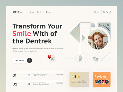 Dintrek - Dental Care Website abu hasan agency branding buraq lab clean website clinic website dental lab dentrist denture dintrek dental care website doctor header design hero hospital landing page medical website minimal tooth uiux web