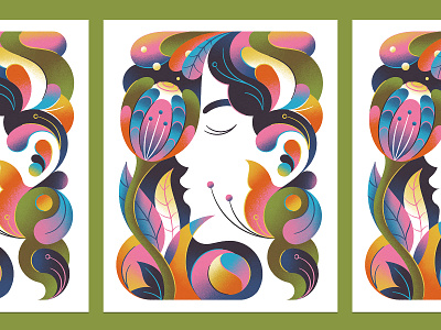 Aroma abstract beauty colorful colors floral gradient illustration poster psychedelic retro shading shapes trippy vibrant vintage whimsical woman